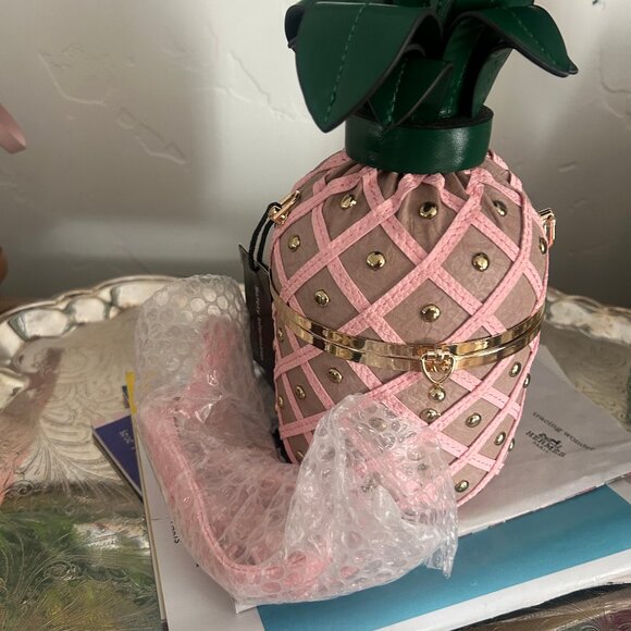 Pink Pineapple Novelty Cross Body Purse with Chain Strap - Picture 4 of 4
